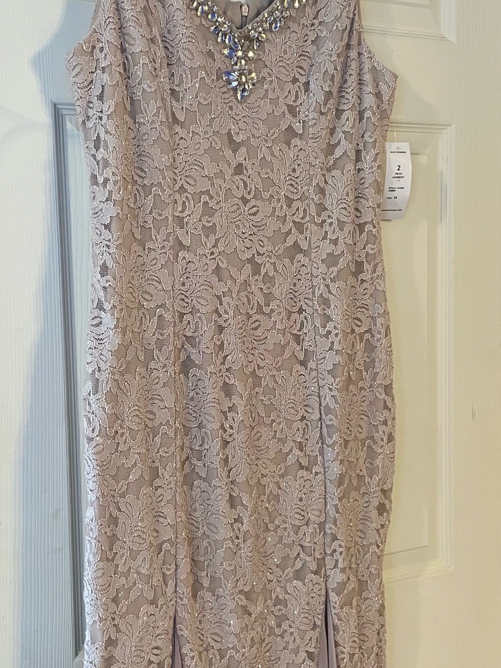 Alex Evenings Cameo Lace Sparkly Evening Dress with Jewel Accents And Jacket.